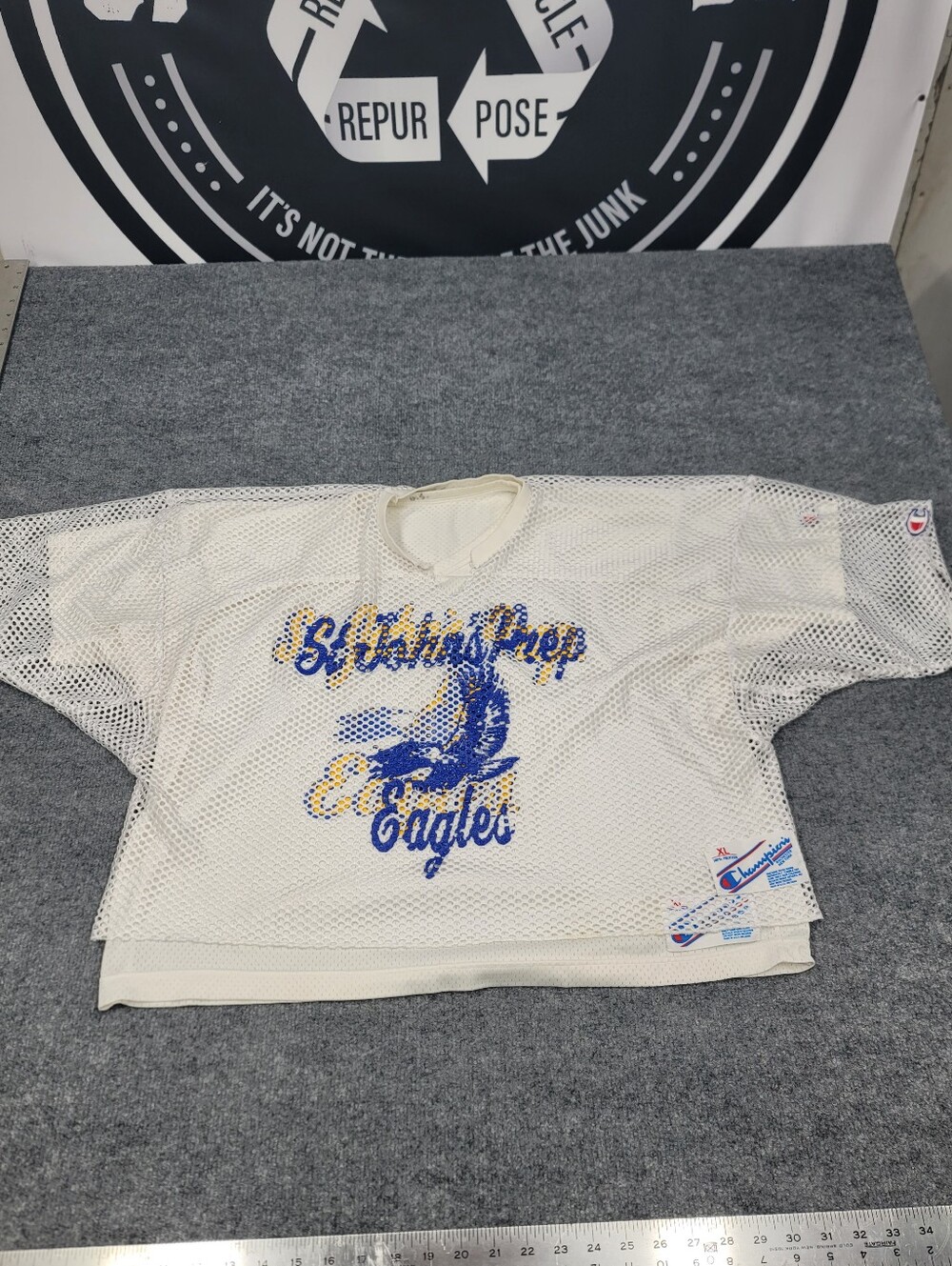 Vintage Champion Mens XL White Mesh Football Practice Jersey St. Johns Prep